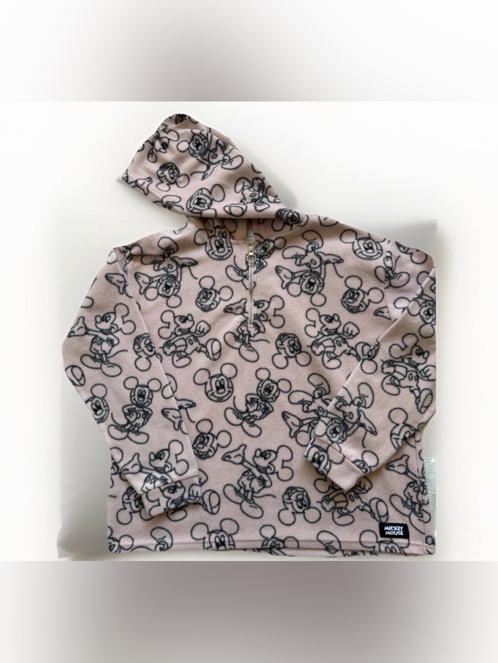 Walt Disney Mickey Mouse Pink Fleece 1/4 Zip Pullover Hoodie Juniors XL/XG Plush